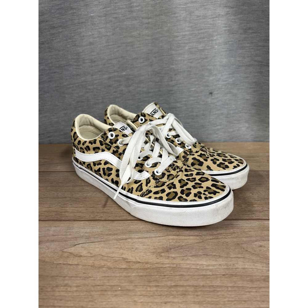 Vans Ward Leopard Print Sneakers Womens 9.5 Low Top Animal Cheetah Canvas Shoes